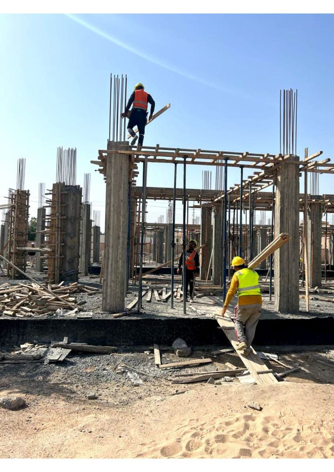 A multi-column concrete frame of a model school under construction